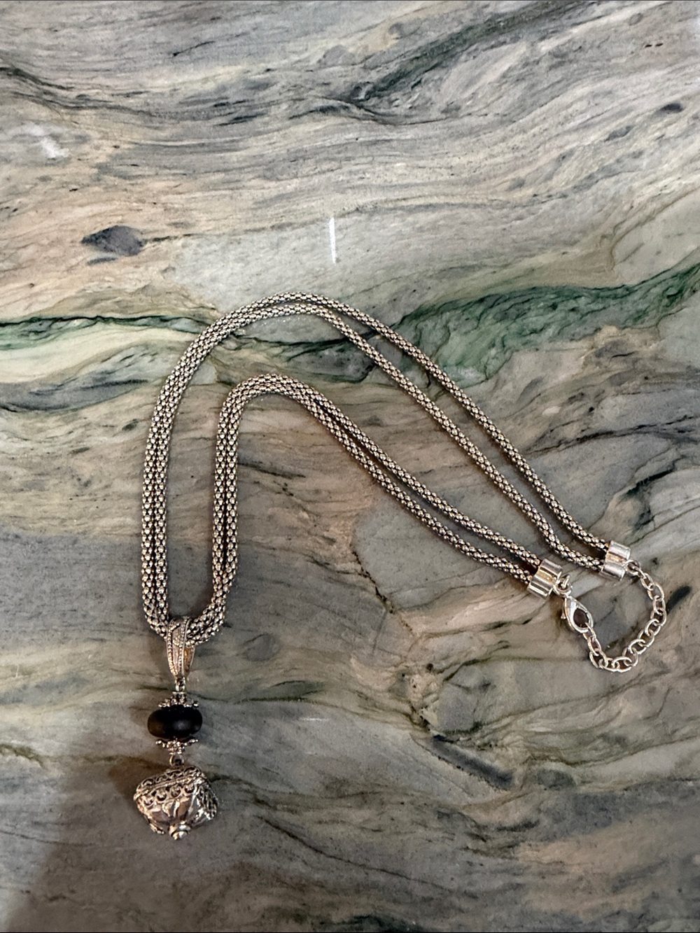 Craft Silver-Tone Multi-Strand Necklace with Black Bead